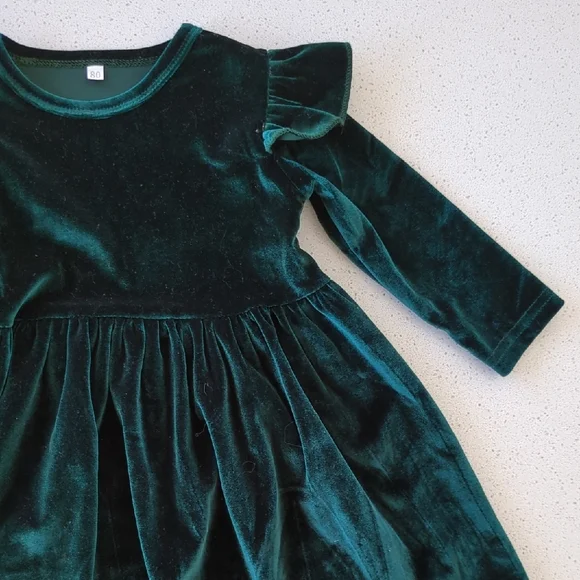 Velvet Kids Dress in Deep Green - Picture 4 of 6